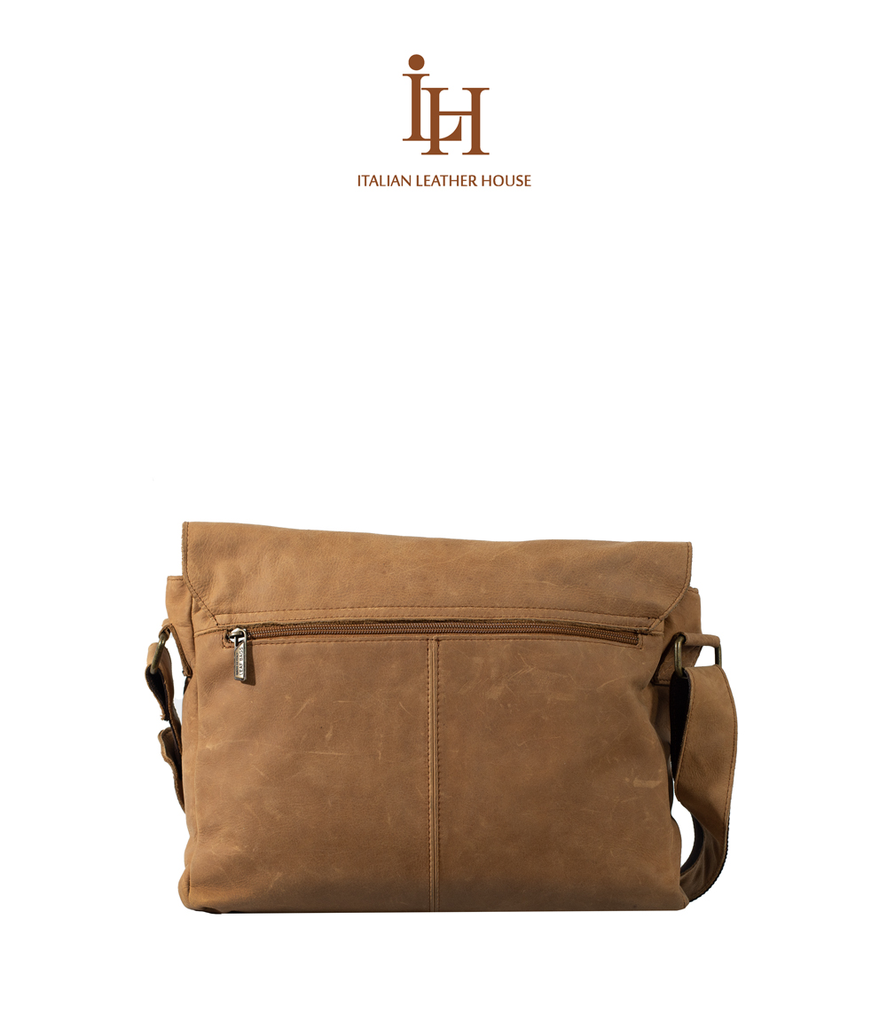 ITALY-Men's handmade genuine leather handbag with metal zip closure and  shoulder strap