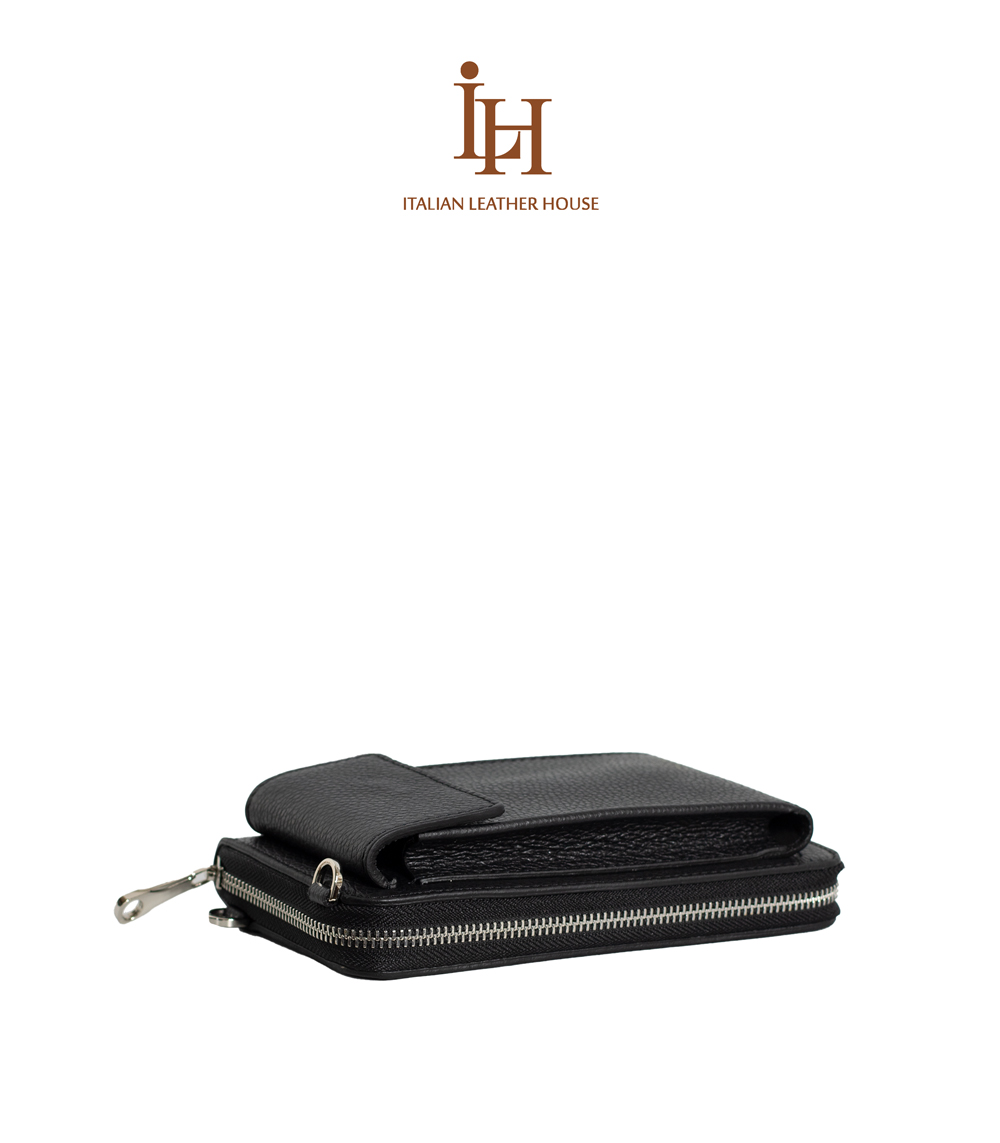 Buy men's black zippered wallet with natural Iranian leather.